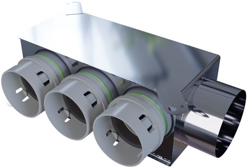 Horizontaal haaks versie: 100 mm voor directe aansluiting met aantal tuiten: 3x75