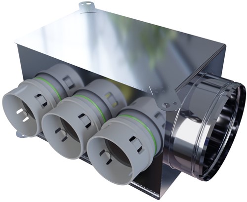 Horizontaal haaks versie: 158 mm voor doorvoer met aantal tuiten: 3x75