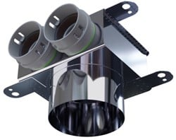 Haakse versie: 100 mm voor directe aansluiting met aantal tuiten: 2x50