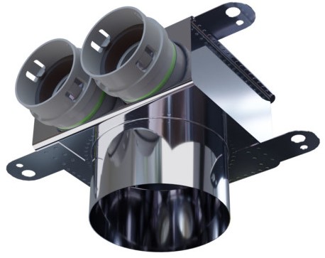 Haakse versie: 100 mm voor directe aansluiting met aantal tuiten: 2x50