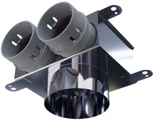 Haakse versie: 125 mm voor directe aansluiting met aantal tuiten: 2x75