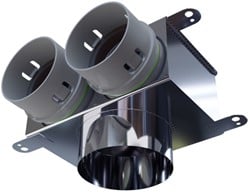 Haakse versie: 125 mm voor directe aansluiting met aantal tuiten: 2x90