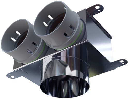 Haakse versie: 125 mm voor directe aansluiting met aantal tuiten: 2x90