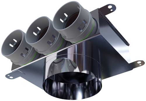 Haakse versie: 160 mm voor directe aansluiting met aantal tuiten: 3x75
